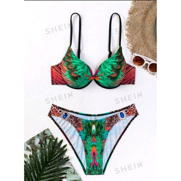 Peacock Print Bikini Set X-LARGE (12) - Picture 4 of 7